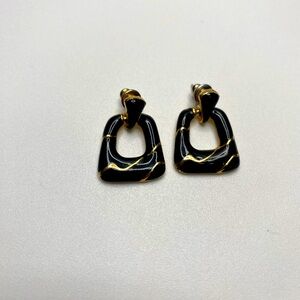 Door knocker earrings Gold tone metal with black enamel doorknocker earrings